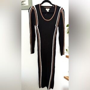 Camila Coelho Sweater Ribbed Knit Maxi Dress Crochet